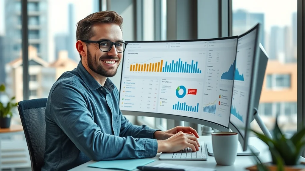 Modern real estate agent using CRM dashboard for property marketing applications and lead generation