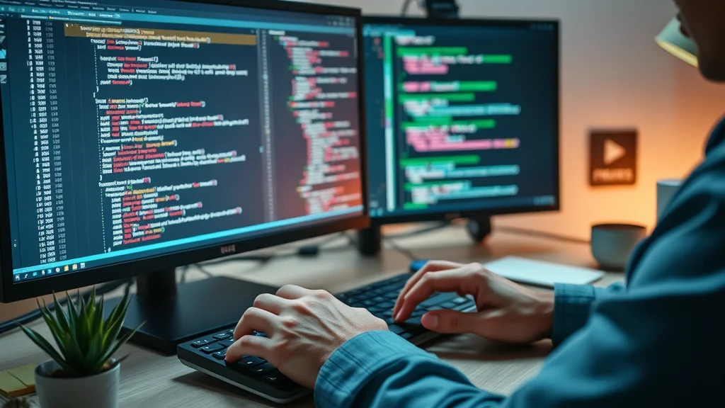 Web developer coding schema markup to enhance voice search optimization on a business website