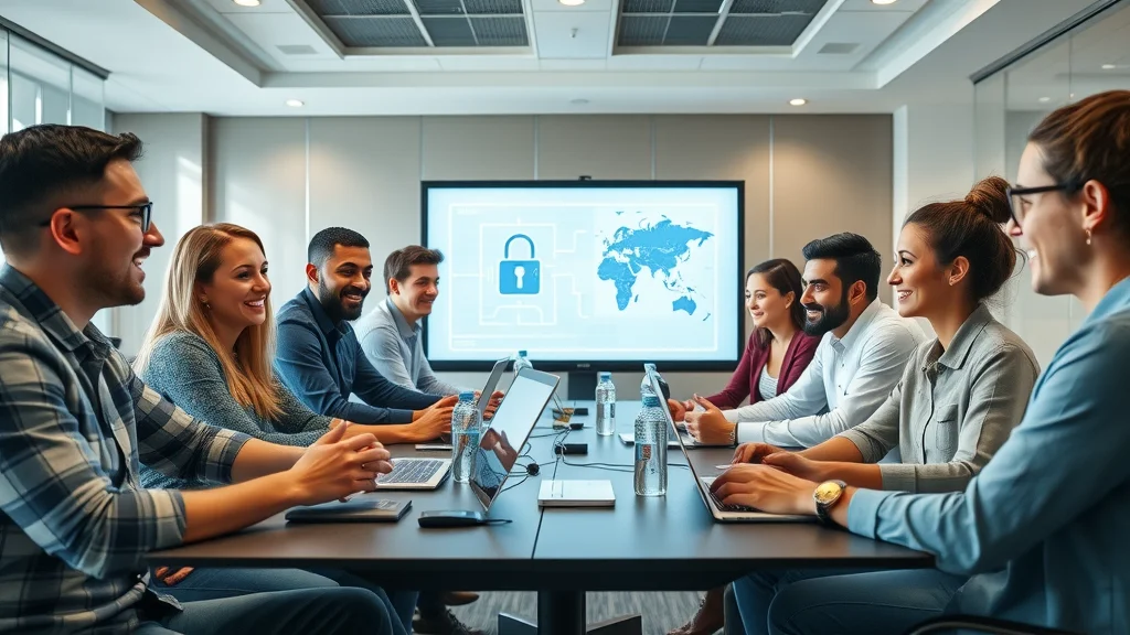 Team members actively participating in cybersecurity software and antivirus solutions training session