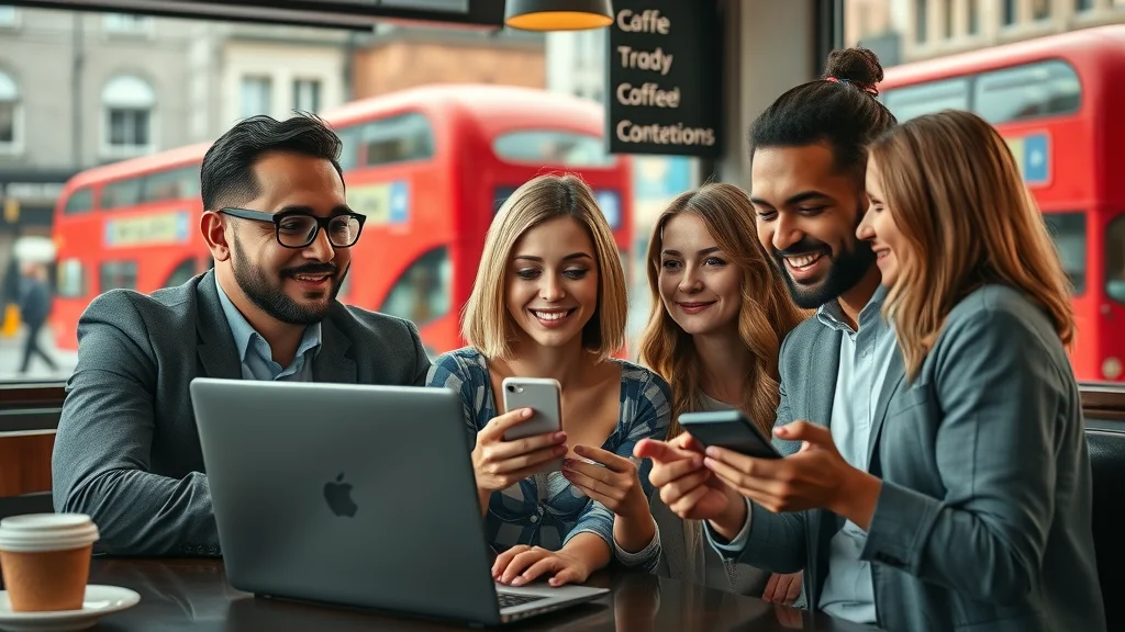 Sales and marketing team collaborating with insights as part of category marketing strategy development consulting for London businesses in a trendy London coffee shop