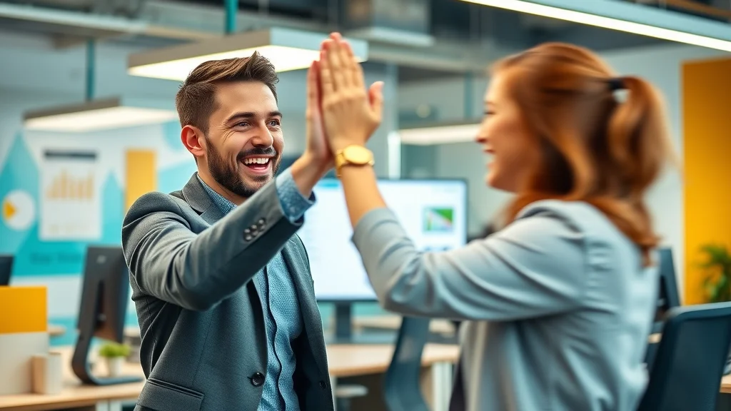 Happy recruitment consultant celebrating successful talent placement after using recruitment apps and solutions