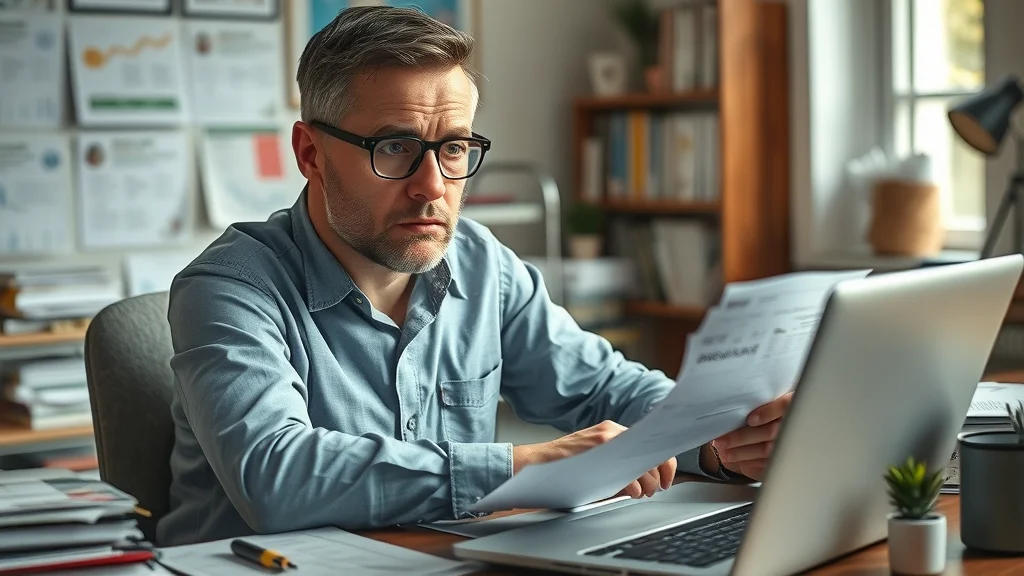 Worried small business owner reviewing AI software options for prompt packs