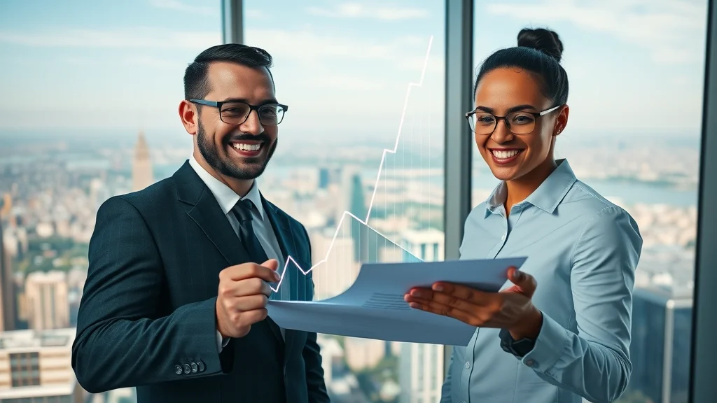 Business executives analyzing growth charts&mdash;success comparison for digital marketing in finance sector