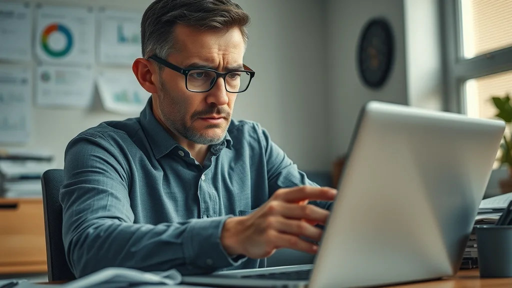 Stressed finance professional reviewing poor financial report&mdash;risks of negative financial impacts on not implementing digital marketing strategies