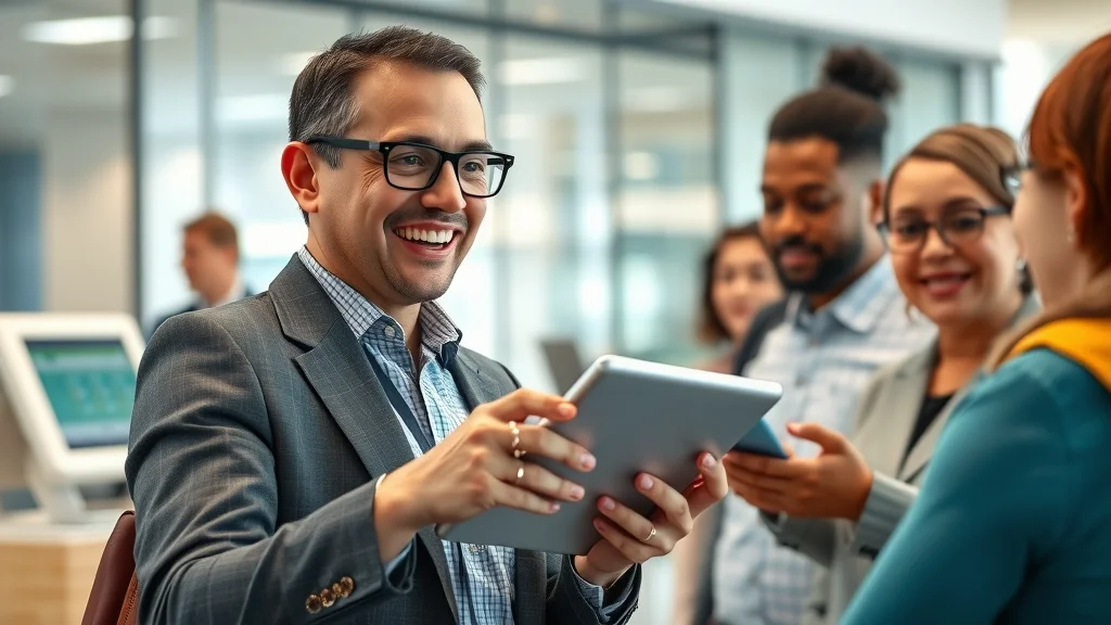 Banker helping diverse clients with digital tools&mdash;how digital finance drives inclusion