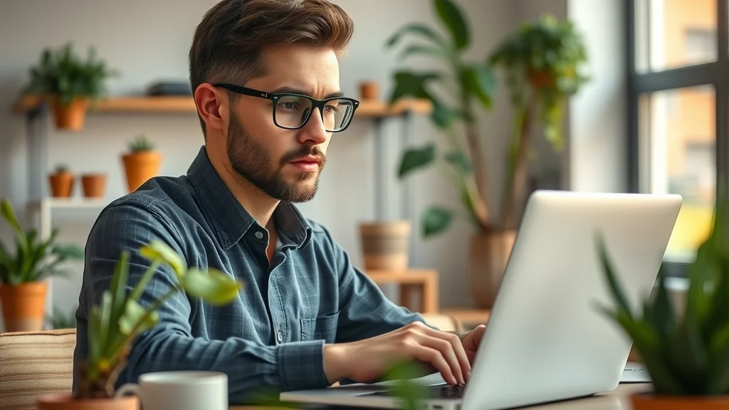 focused modern digital marketer working on laptop in coworking space—digital marketing strategy development in action